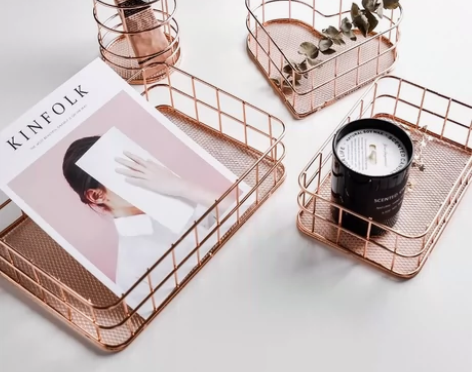 北欧简约ins风方形圆形铁艺收纳筐 金属桌...