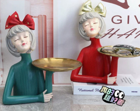 特价包邮北欧创意蝴蝶结女孩托盘摆件家居玄关...