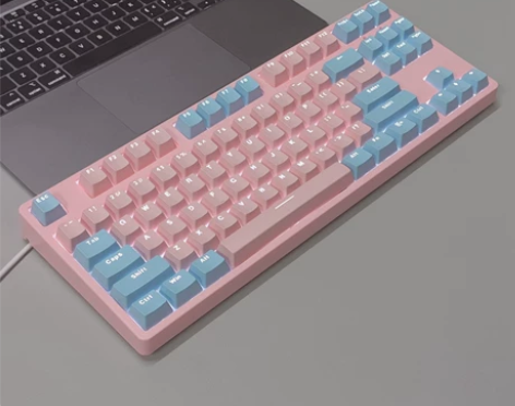 粉蓝清新多巴胺亮灯有线键盘 客制化87键热...