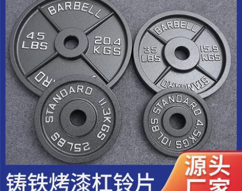 家用铸铁烤漆杠铃片大孔健身房商用举重黑色四...