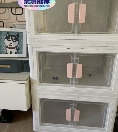 便宜处理免安装透明双开门折叠箱收纳柜子塑料...