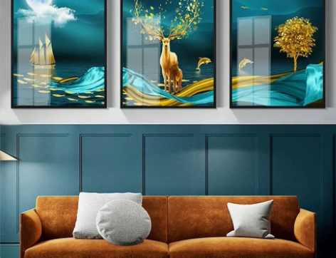 沙发背景墙画 客厅装饰画 现代简约三联画挂...