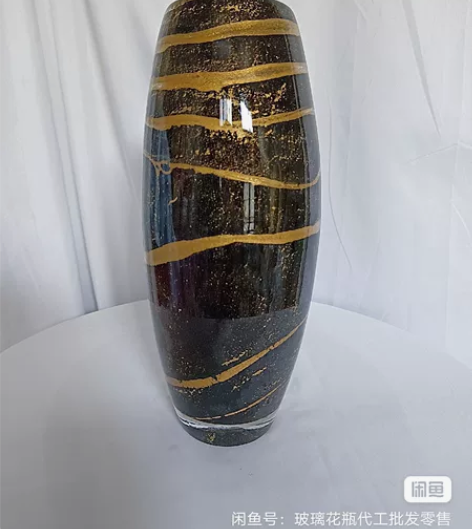 全新人工吹制纯手工黑色缠绕金粉效果质感琉璃...