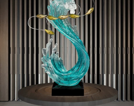 现代轻奢透明树脂雕塑浪花摆件酒店样板房家居...