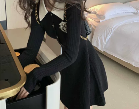 秋冬针织连衣裙女加厚内搭打底裙子冬天配大衣...