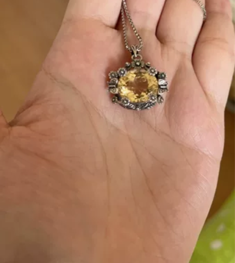 高货黄水晶项链 通体纯银 项链抽拉调节长短...