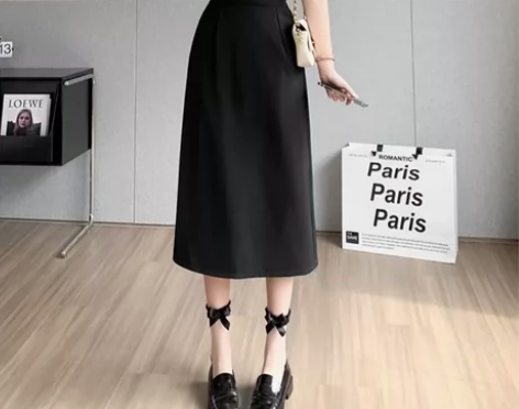 后开叉松紧腰半身裙女春夏中长款高腰包臀裙2...