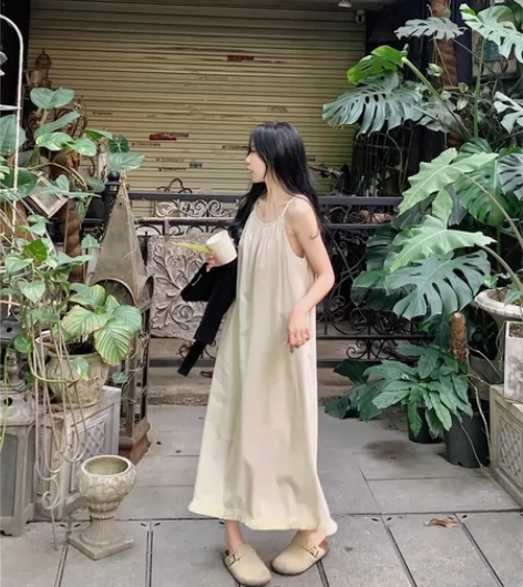 海边度假慵懒风长裙复古休闲吊带裙连衣裙女装...