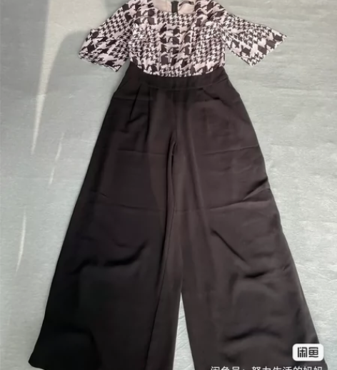 千鸟格连体裤，经典不过时 阔腿版，上身五分...