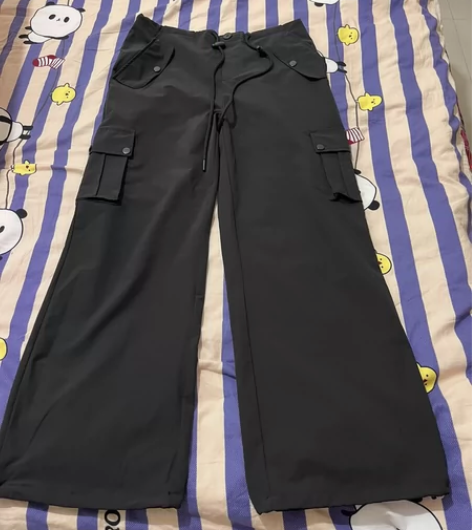 美式工装裤休闲阔腿运动裤 黑色的  可抽拉...